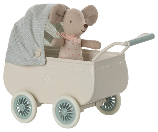Pram with baby mouse - Mint  new 2025