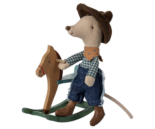 Cowboy mouse on rocking horse, Little brother - in stock