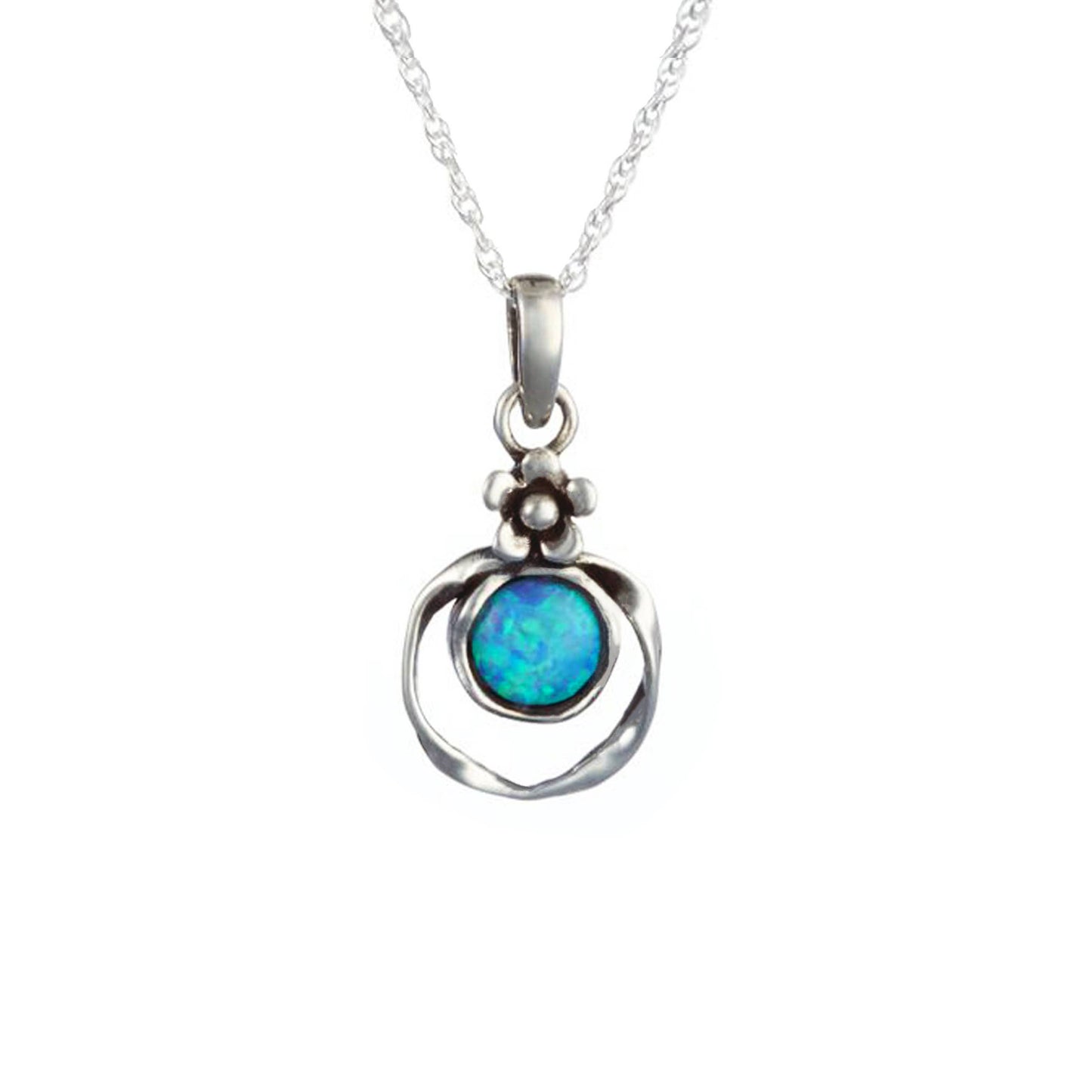 Handmade Sterling Silver Opalite Pendant with Flower Detail