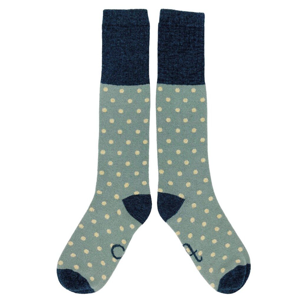 Women's Lambswool Boot Socks- Green spot