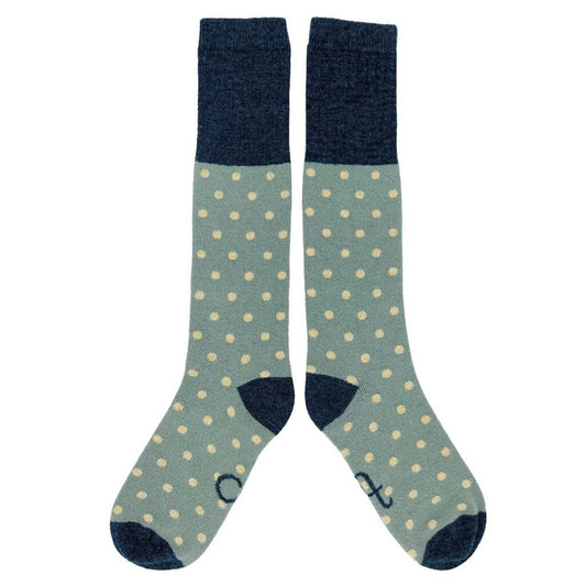 Women's Lambswool Boot Socks- Green spot