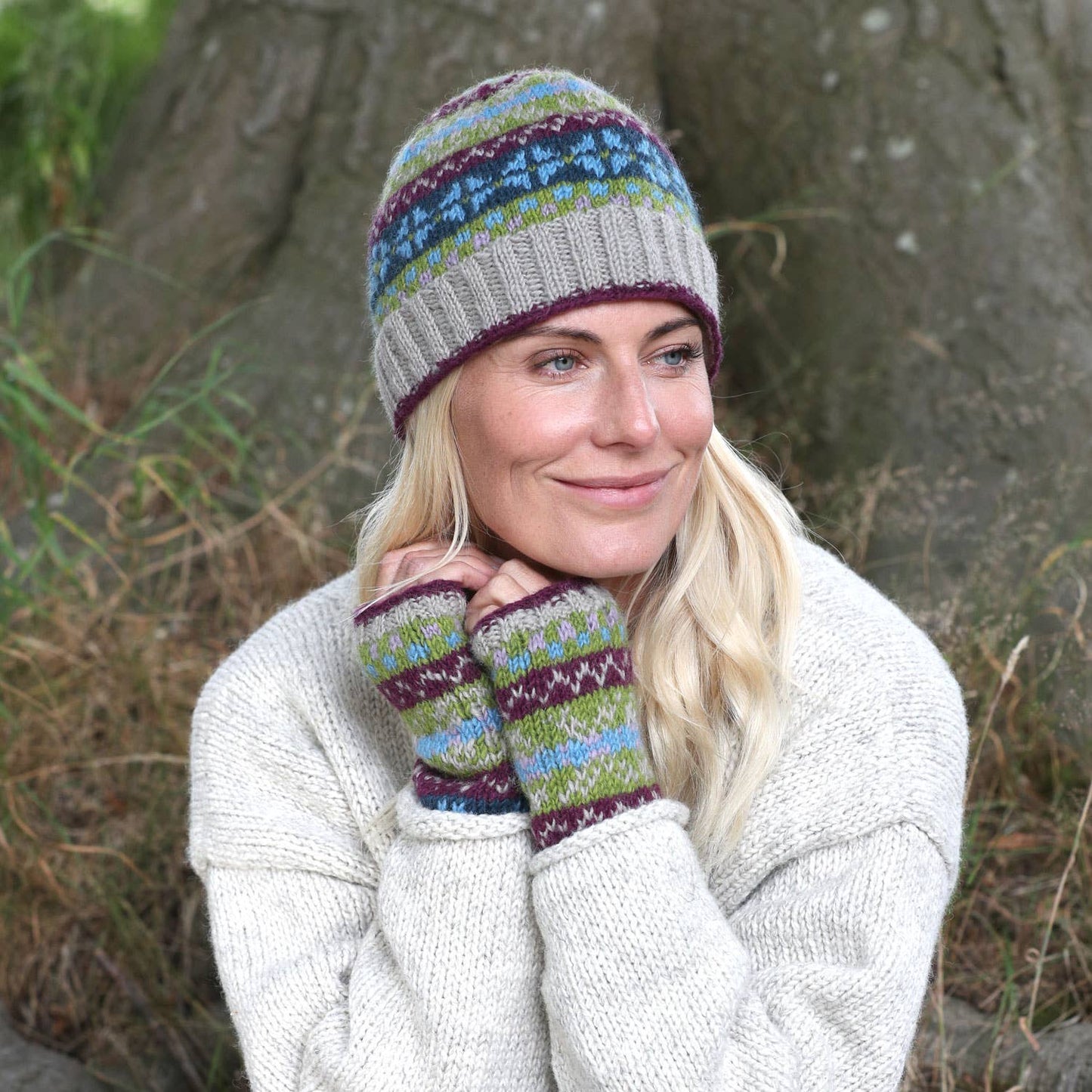 Fair Isle Beanie Pure Wool Hat - Knitted - Fair Trade