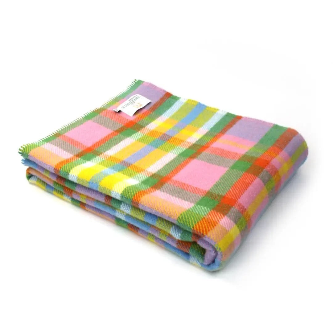 Rainbow Check Blanket Stitch Throw