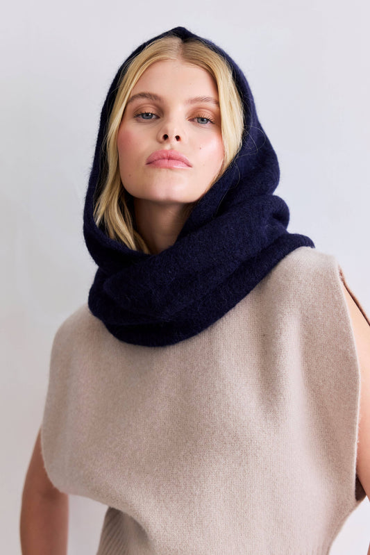 The Alpaca Hooded Scarf - Deep Sea Navy - AW25