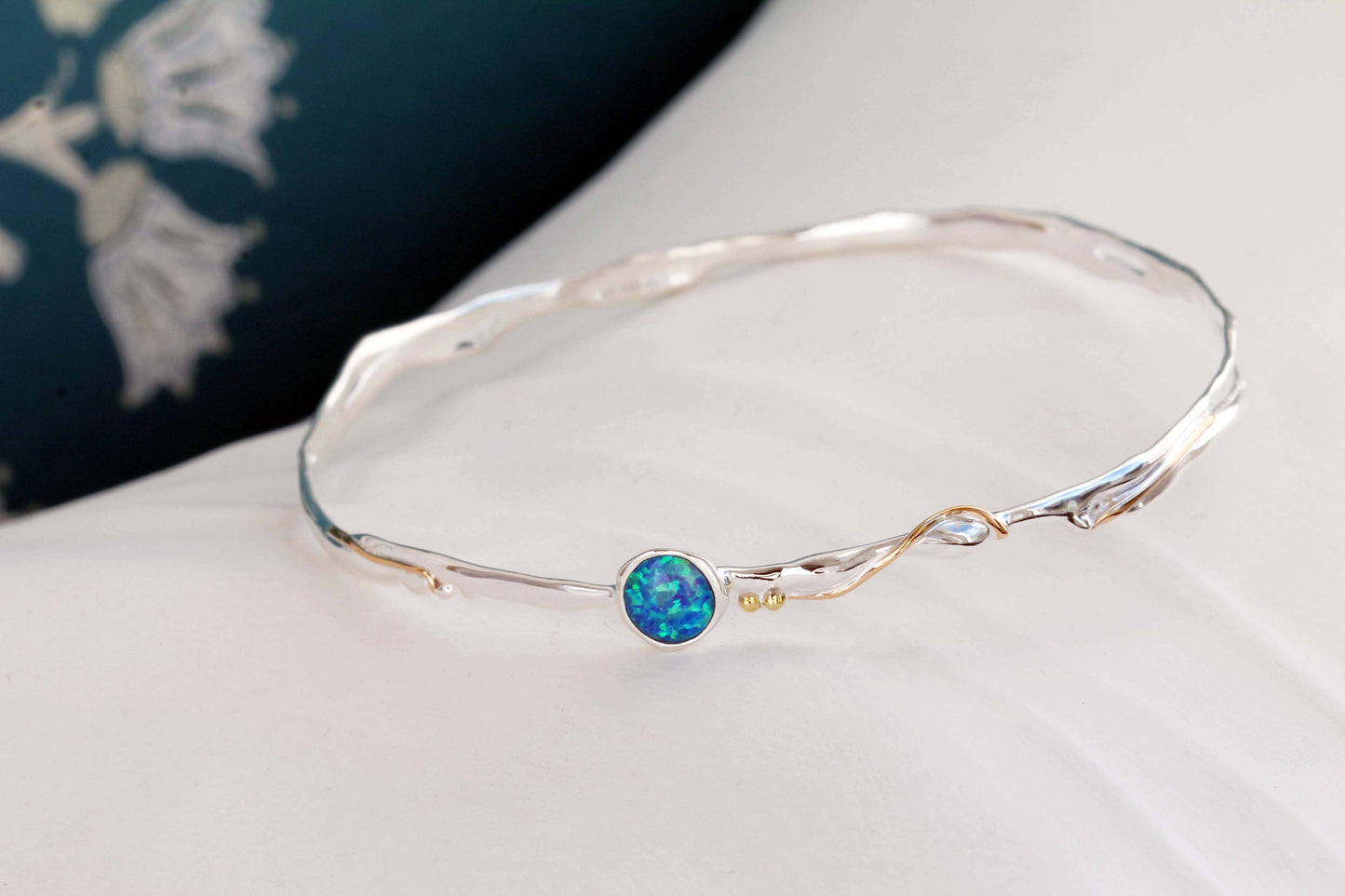 Handmade Sterling Silver Delicate Opalite Bangle