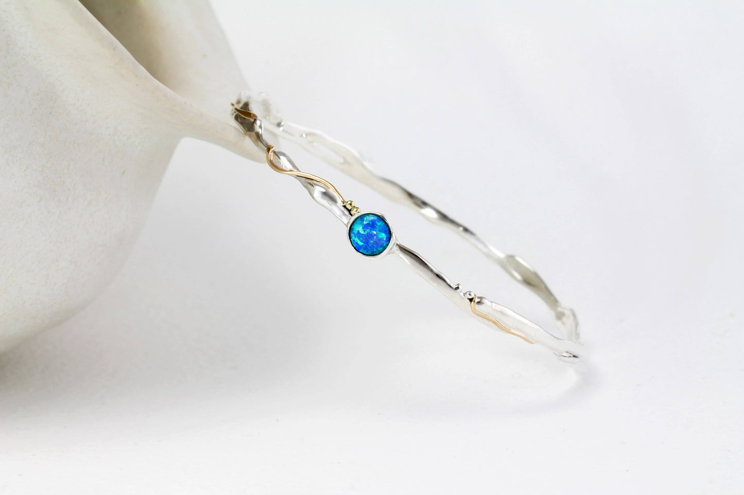 Handmade Sterling Silver Delicate Opalite Bangle