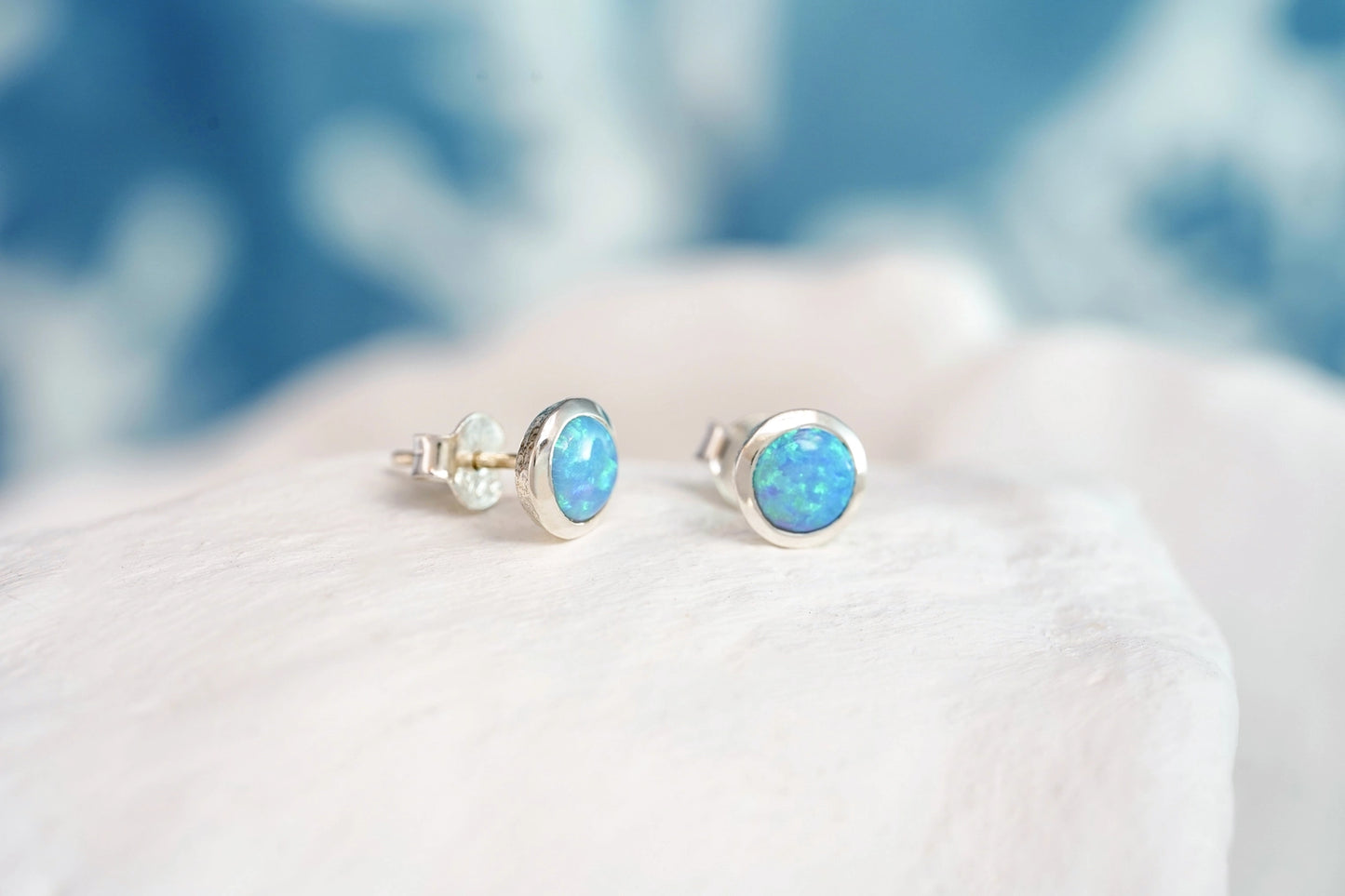 Handmade Sterling Silver Blue Opalite Stud Earrings