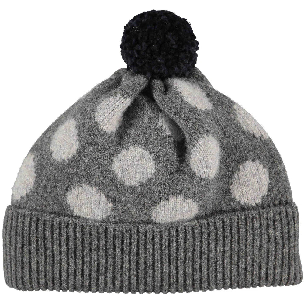 Grey Spot Lambswool Bobble Hat with a Grey Pom Pom UNISEX