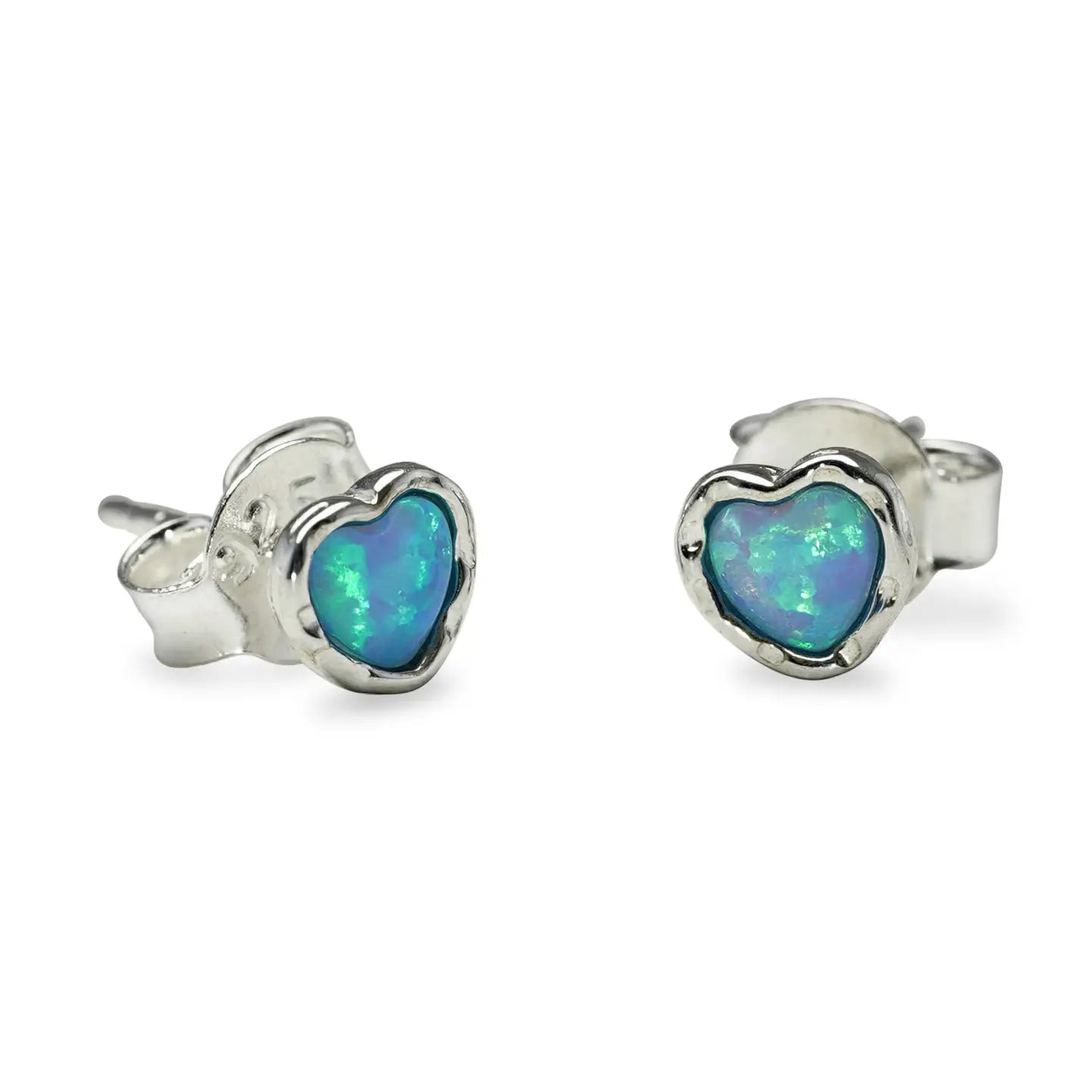 Pale Blue Opalite Heart Stud Earrings