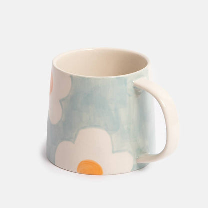 Light Blue/Orange Flower Large Mug