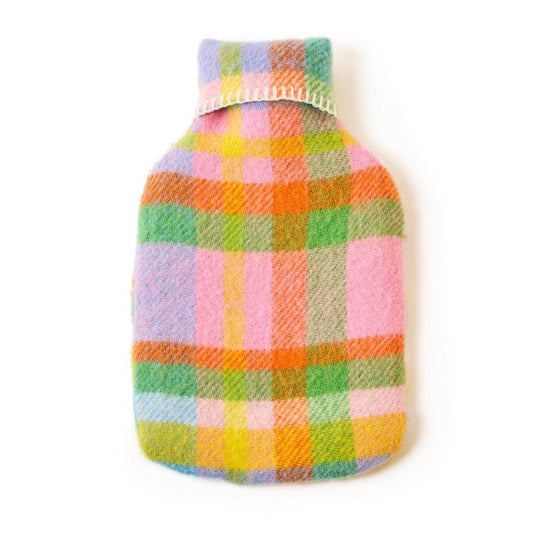 Rainbow Check Pure New Wool Hot Water Bottle