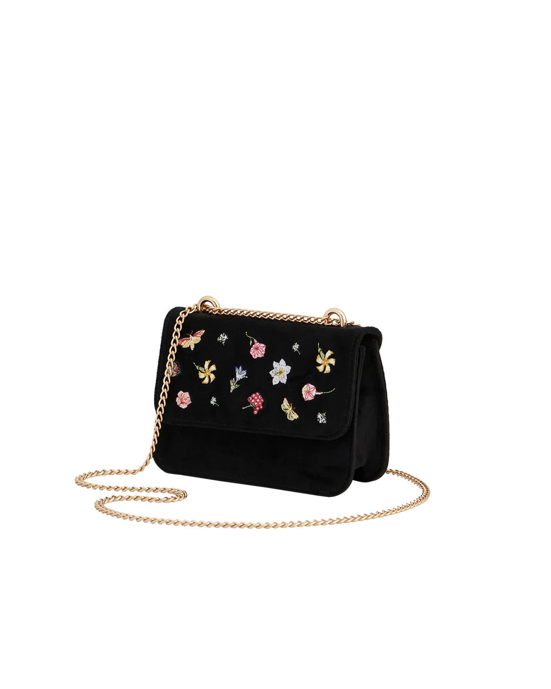 Floral Ditsy Embroidered Black Velvet Bag