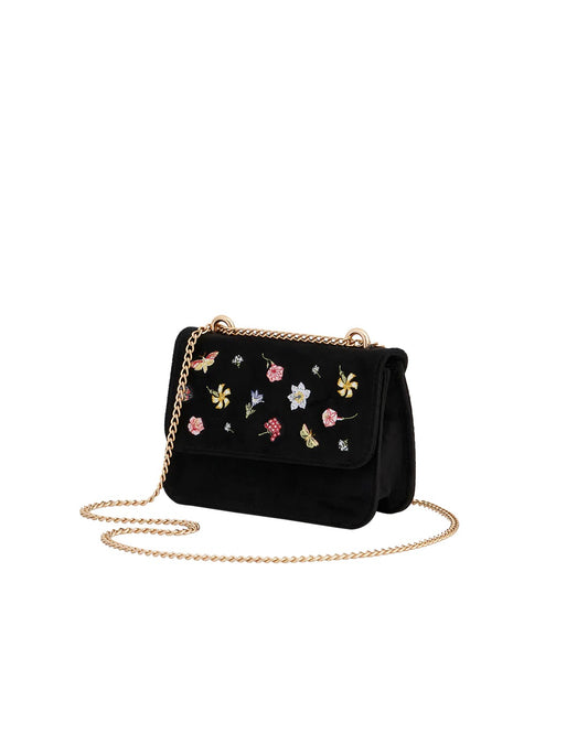 Floral Ditsy Embroidered Black Velvet Bag