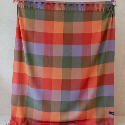 Lambswool Blanket in Orange Block Check