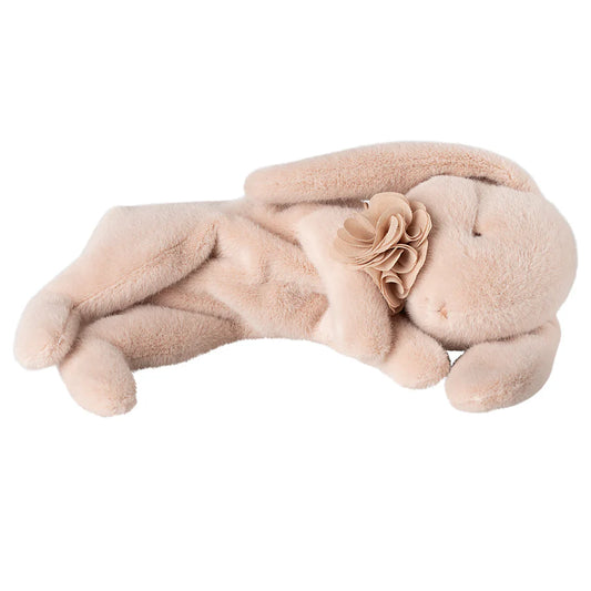 SLEEPING BUNNY PLUSH - SMALL - POWDER chiffon flower attached.