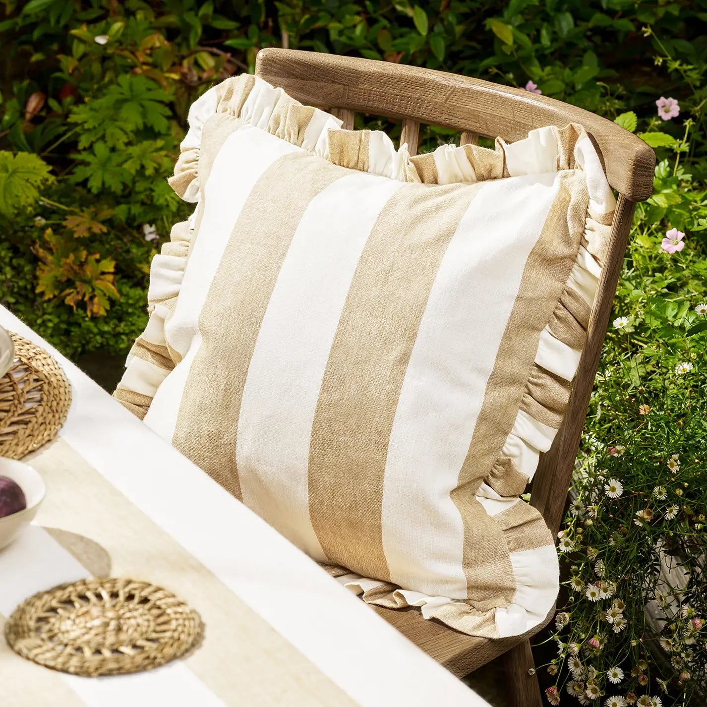 Witham Sand Stripe Frill Edge Cushion