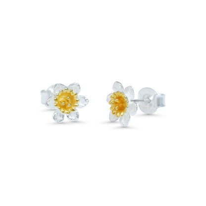 Handmade Sterling Silver Mixed Metal Daffodil Stud Earring