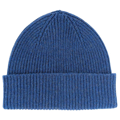 Denim Blue Ribbed Lambswool Unisex Beanie