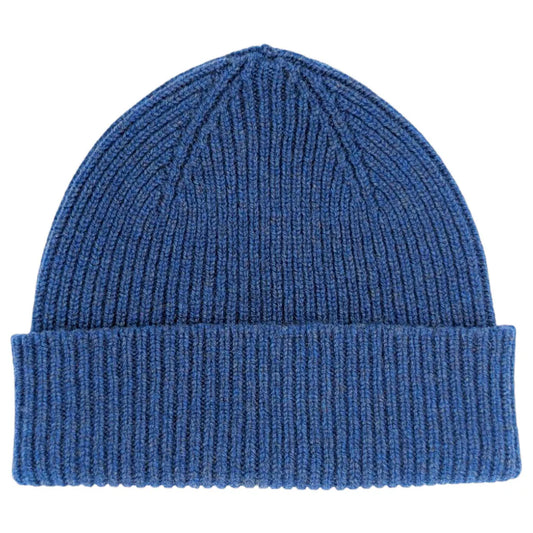Denim Blue Ribbed Lambswool Unisex Beanie