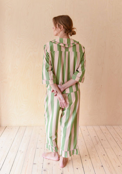 Cotton Pyjamas in Green Stripe