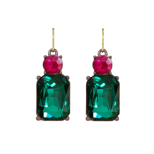 Twin Gem Earring in Emerald & Fuchsia