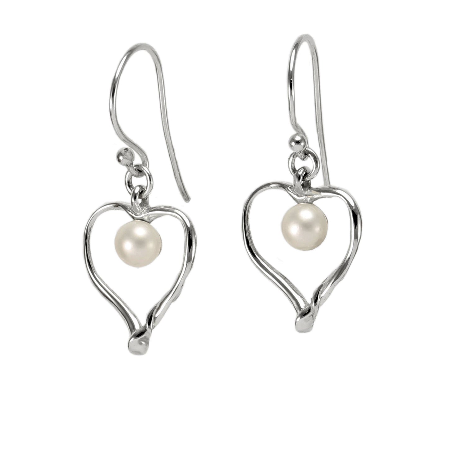 Handmade Sterling Silver Freshwater Pearl Heart Earrings