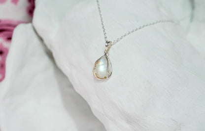 Handmade Rainbow Moonstone Sterling Silver Droplet Pendant