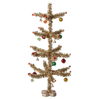 Maileg gold Christmas tree with red and green decorations