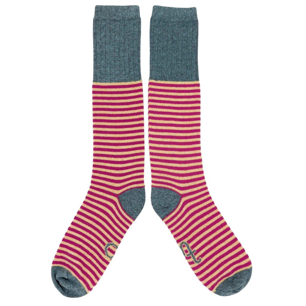 Women's Lambswool Boot / Knee Socks Color stripe - pink