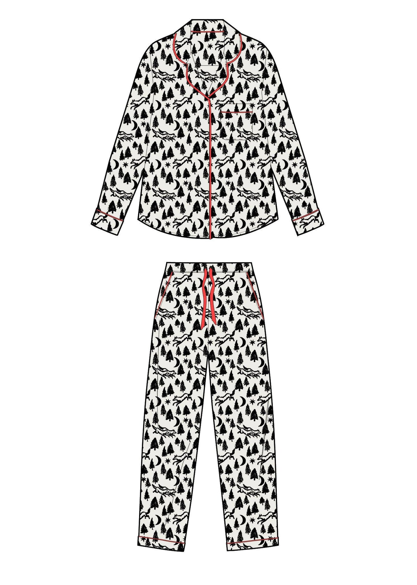 Anorak Forest Wolves Organic Cotton Pyjama Set (Black/White)
