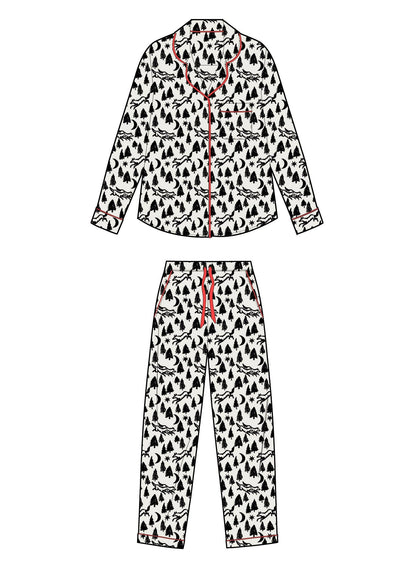 Anorak Forest Wolves Organic Cotton Pyjama Set (Black/White)