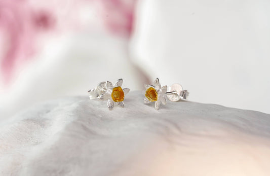 Handmade Sterling Silver and Gold Daffodil Studs