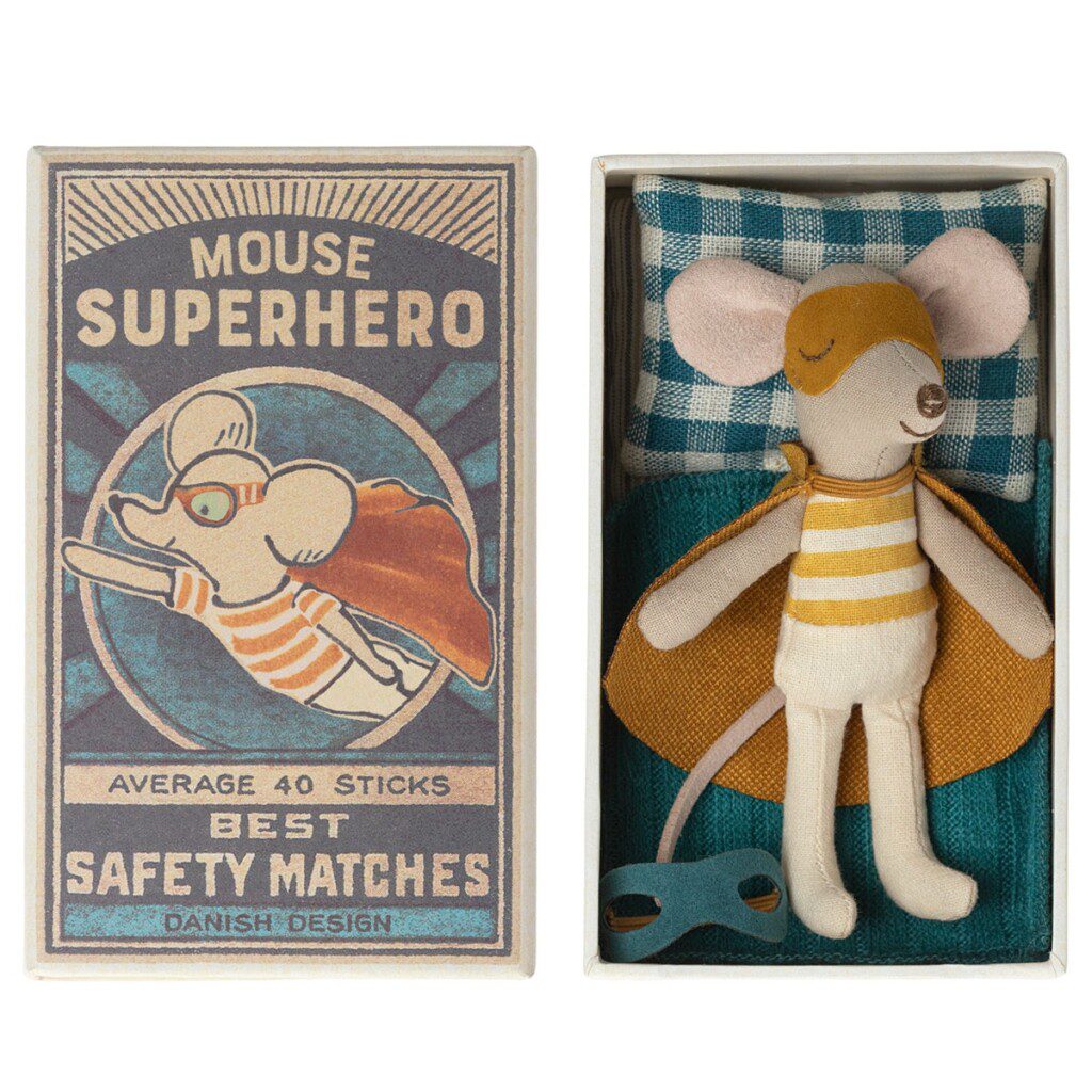 Maileg Superhero Mouse in a Matchbox, Little Brother