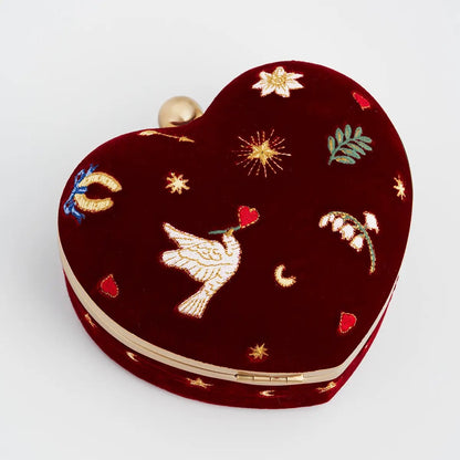 Love Scatter Red Velvet Embroidered Jewellery Box