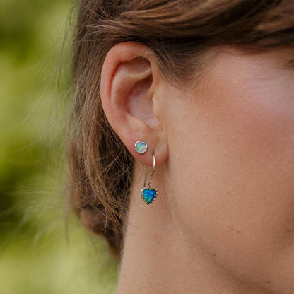 Pale Blue Opalite Heart Stud Earrings