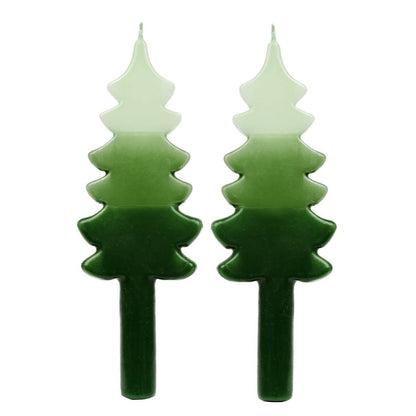 Green Christmas Tree Dinner Candles | 2 Pack | Table Décor |
