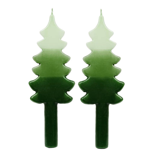 Green Christmas Tree Dinner Candles | 2 Pack | Table Décor |