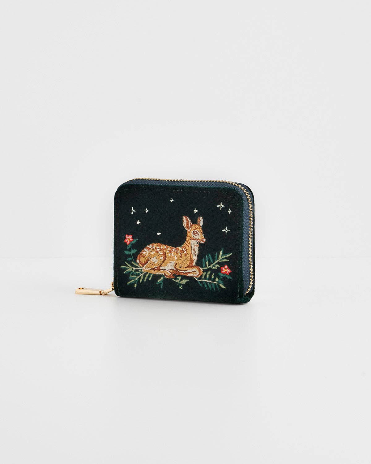 Fawn Embroidered Green Small Purse