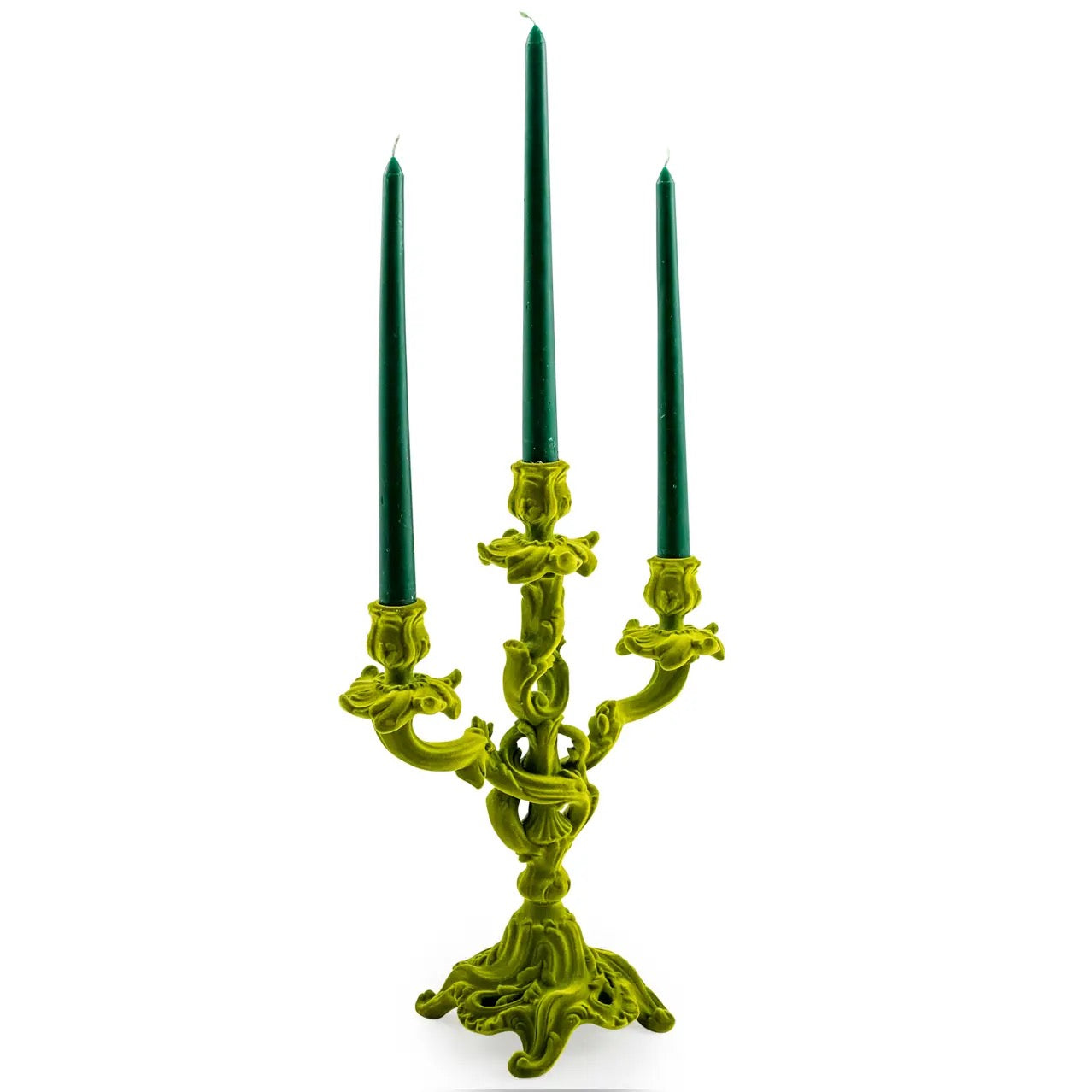 Bright Green Flock Ornate Candelabra