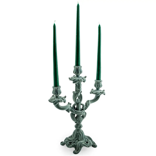 Light Grey/Blue Flock Ornate Candelabra