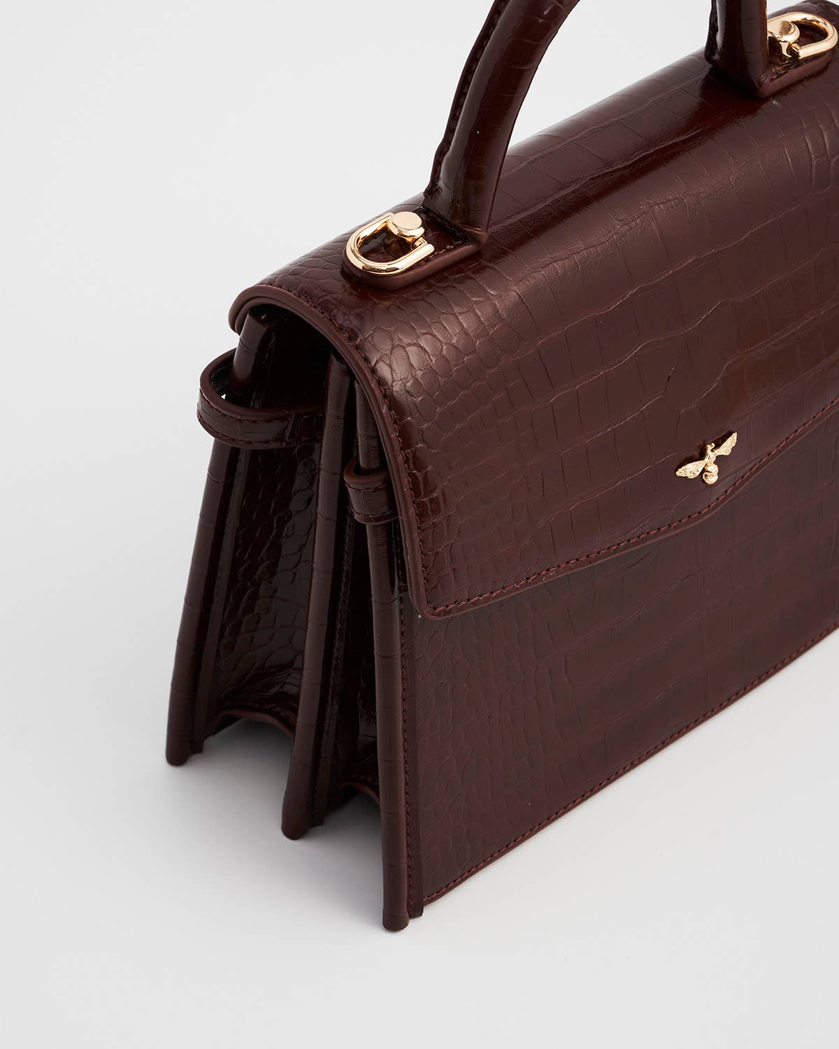 Eliza Small Top Handle Bag in Burgundy Croc
