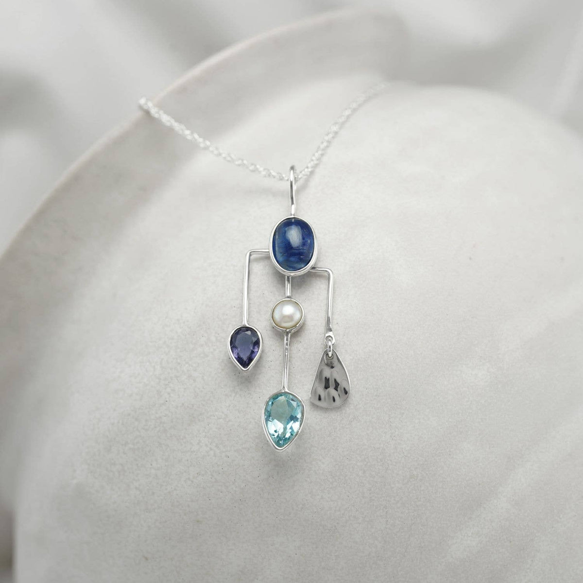 Handmade Kyanite, Iolite, Pearl and Blue Topaz Pendant