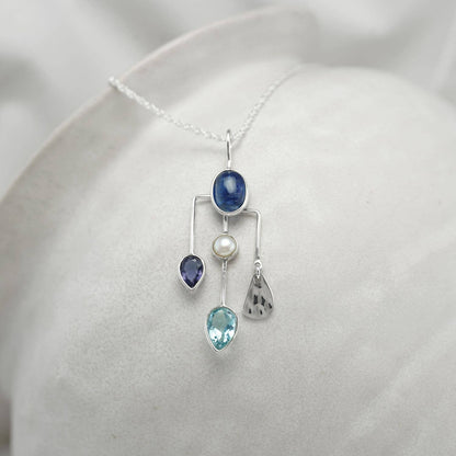 Handmade Kyanite, Iolite, Pearl and Blue Topaz Pendant