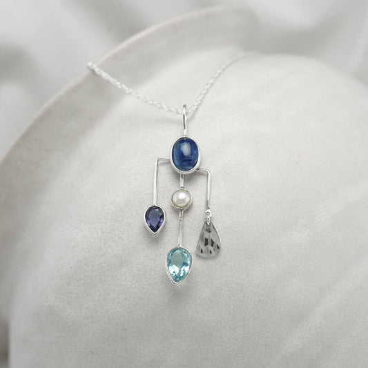 Handmade Kyanite, Iolite, Pearl and Blue Topaz Pendant