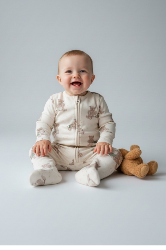 The Teddybear Print Zip Sleep-suit