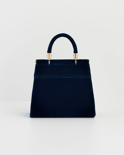 Rosy Posy Embroidered Blue Mini Top Handle Tote