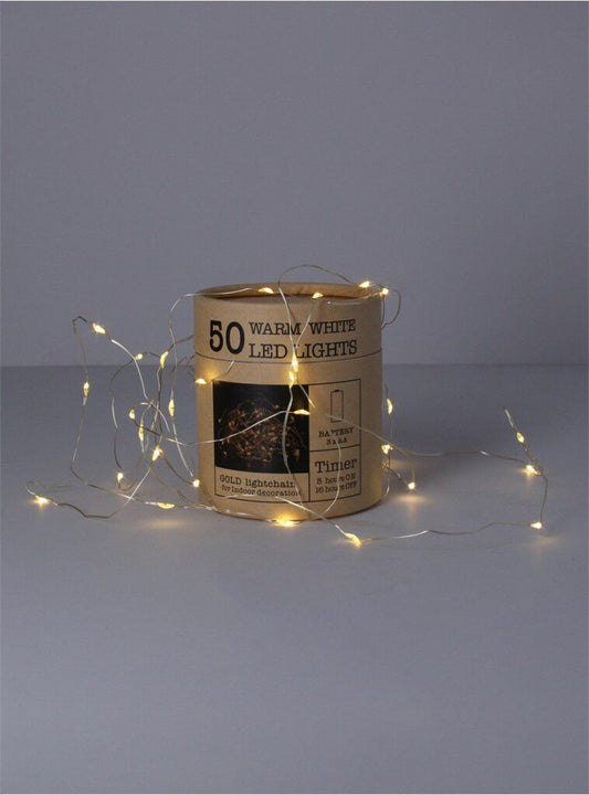 Box/50 LED Lights 5m - Warm White on Gold Wire