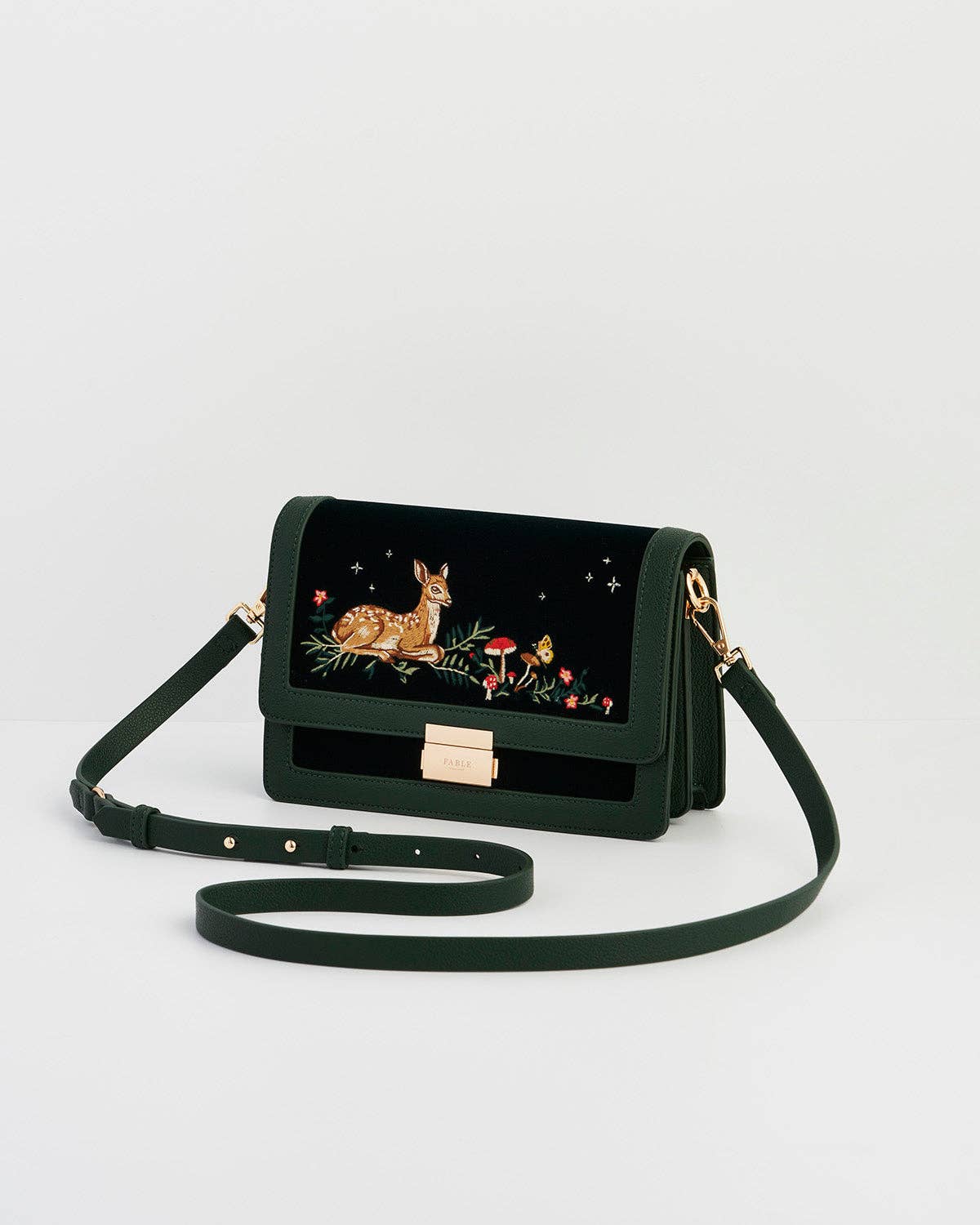 Fawn Embroidered Green Crossbody Bag