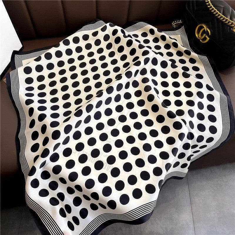 French black and white polka dots mulberry silk scarf/70CM 100% mulberry silk scarf/Silk shawl/Gift for her