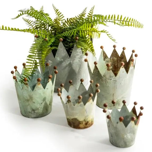 Set of 5 Oxidised-Metal Effect Crown Planters